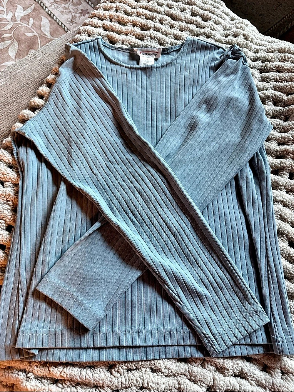 Talbots Vintahe Ribbed Long Sleeve Top in Blue Size Medium L